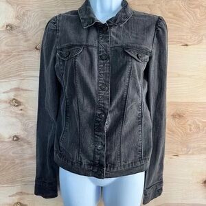 Washed Black Women's Denim Jacket with Button Front